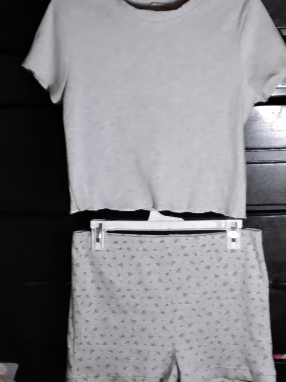 Women's Light Gray Crop Top and Printed Shorts Set
